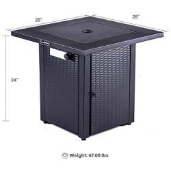 LEGACY HEATING 28 Inch Outdoor Propane Fire Pit Table Wicker Gas Square 48000BTU