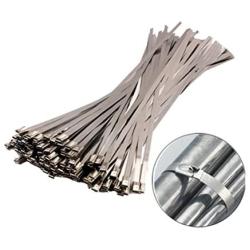 Stainless Steel Zip Ties Exhaust Wrap, TAKSDAI 100pcs 11.8'' Metal Locking Wrap Ties Straps Header Wrap Exhaust Wrapping