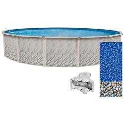 Lake Effect Meadows Reprieve 24 Round Above Ground Swimming Pool | 52'' Height | Resin Protected Steel Sided Walls | Bundle with Bedrock Pattern 25 Gauge Overlap Pool Liner and Widemouth Skimmer