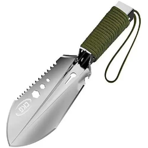 CKG Metal Detector Stainless Steel Landscaping Detecting Digging Digger Shovel Tool with Handy Belt Holder Treasure Hunting w/ Sheath Comfortable Hand Garden Tools - Gardener Gift