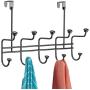 mDesign Decorative Metal Over Door 10 Hook Storage Organizer Rack - for Coats, Hoodies, Hats, Scarves, Purses, Leashes, Bath Towels, Robes, Mens and Womens Clothing - Black Chrome