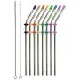 RAINIER Stainless Steel Metal Drinking Straws | Fits Yeti RTIC or Any 20 or 30 oz Tumbler| Extra Long Reusable Ecofriendly | Set of 8 Angled Straws with Silicone Silencers, Comfort Tips, 2 Brushes