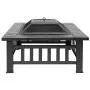 FCH 32'' Metal Fire Pit Outdoor Backyard Patio Garden Square Stove Brazier with Charcoal Rack, Poker & Mesh Cover 32'' L x 32'' W x 17'' H FCH 32'' Metal Fire Pit Outdoor Backyard Patio Garden Square Stove Brazier with Charcoal Rack, Poker & Mesh Cover 32'' L x 32'' W x 17'' H