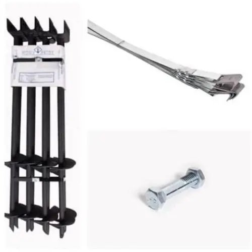 Mobile Home Part Set of 4 Auger Anchors; 4-8 ft Tie Down Strap, 4 Bolts