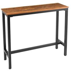 Mr IRONSTONE Bar Table, 47” Rectangular Kitchen Pub Dining Coffee Table High Writing Computer Table, for Narrow Space, Living Room, Dining Room-Sturdy Metal Frame, Easy Assembly, Industrial Brown