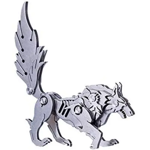 RuiyiF DIY 3D Puzzles Assembly Metal Model Kits for Adult, Detachable 3D Jigsaw Puzzles, Ornament for Desk (Wolf)