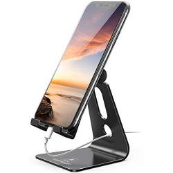 Adjustable Cell Phone Stand - Lamicall Phone Desk Holder, Cradle, Dock, Mobile Smartphone Stand, Compatible with Phone 12 Mini 11 Pro Xs Max XR X 8 7 6 Plus SE Charging, Desktop Accessories - Black