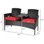Tangkula Outdoor Rattan Loveseat, Patio Conversation Set with Cushions & Table, Modern Patio Furniture Set Wicker Sofa Set with Built-in Coffee Table, Rattan Sofas for Garden Lawn Backyard