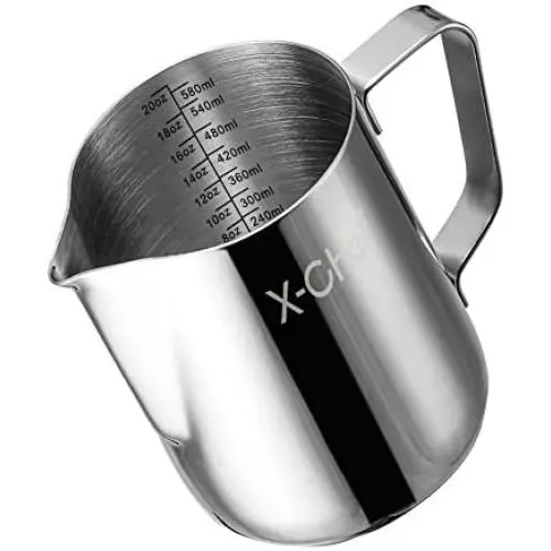 X-Chef Frothing Pitcher, Milk Froth Pitcher Stainless Steel, Espresso Steaming Pitcher 20 oz (600 ml) X-Chef Frothing Pitcher, Milk Froth Pitcher Stainless Steel, Espresso Steaming Pitcher 20 oz (600 ml)