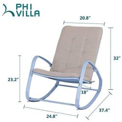 PHI VILLA Outdoor Patio Metal Rocking Chair, Padded Modern Rocker Chairs with Cushion, Support 301lbs for Porch, Deck, Balcony or Indoor Use (1PCS, Blue)