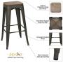 Devoko Metal Bar Stool 30 Indoor Outdoor Stackable Barstools Modern Industrial Square Wood Top Bar Stools Set of 4 (Gun)