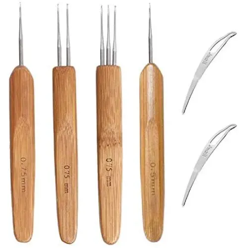 Iceyyyy 6PCS 0.75mm and 0.5mm Dreadlocks Crochet Hooks Set - 4 Pieces Bamboo Hair Extensions Crochet Weaving Needles and 2 Pieces Dreadlocks Interlock Needle Tool for Braid Craft Iceyyyy 6PCS 0.75mm and 0.5mm Dreadlocks Crochet Hooks Set - 4 Pieces Bamboo Hair Extensions Crochet Weaving Needles and 2 Pieces Dreadlocks Interlock Needle Tool for Braid Craft