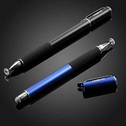 MEKO(TM) (2 Pcs)[2 in 1 Precision Series] Disc Stylus/Styli Bundle with 4 Replaceable Disc Tips, 2 Replaceable Fiber Tips for All Touch Screen Devices - (Black/Blue)