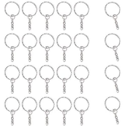 Airssory 50PCS 1 Inch(25mm) Metal Split Key Ring with Chain Platinum Color Key Ring Keychain Ring Parts Open Jump Ring and Connector Accessories for DIY