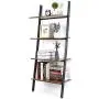 KINGSO Industrial Ladder Shelf 4-Tier Bookshelf Leaning Storage Rack Shelves for Living Room Kitchen Home Office Metal Frame Stable Sloping Ladder Shelves Leaning Against The Wall, Rustic Brown