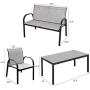Tangkula 4 Piece Patio Furniture Outdoor Sofa Garden Lawn Sectional Conversation Set Outdoor Garden Poolside Glass Top Tea Coffee Table and Chairs with Smooth Armrest (Gray)