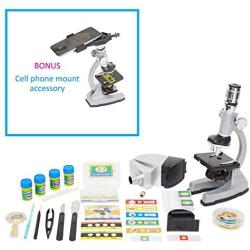 Microscope Kit with Metal Arm and Base, 6 Magnifications from 50x to 1200x, Includes 86-Piece Accessory Set and Case (5 Bonus Animal/Plant sides) (86 - Piece Accessory Set + Smart Phone Adopter)