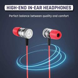 KLIM Fusion Earbuds with Microphone + Long-Lasting Wired Ear Buds - Innovative: in-Ear with Memory Foam + Earphones with Mic and 3.5mm Jack - New 2021 Version - Red