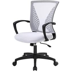 Home Office Chair Mid Back PC Swivel Lumbar Support Adjustable Desk Task Computer Ergonomic Comfortable Mesh Chair with Armrest (White)