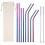 Metal Straws Stainless Steel Straws,Set of 8 10.5'' 8.5'' Reusable Rainbow Multi-Colored Drinking Straws for 30/20oz Tumbler Cold Beverage,Eco-friendly Metal Straws with 2 Cleaning Brushes 1 Case