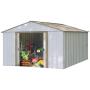 Arrow Oakbrook High Gable Steel Storage Shed, Eggshell/Taupe, 10 x 14 ft.