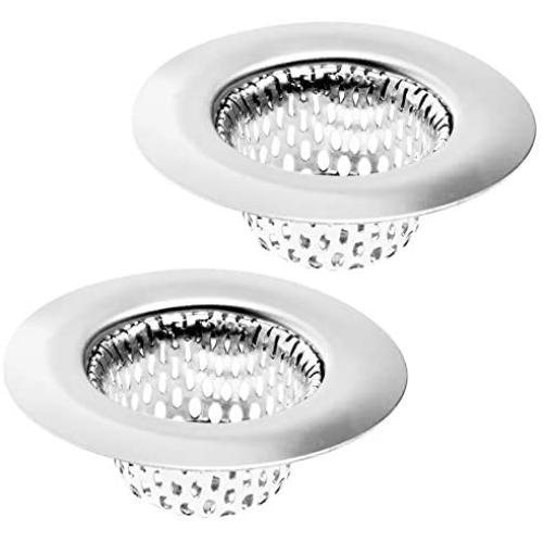 2 Pack - 2.25'' Top / 1'' Basket- Sink Strainer Bathroom Sink, Utility, Slop, Laundry, RV and Lavatory Sink Drain Strainer Hair Catcher. 1/16'' Holes. Stainless Steel