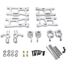 Tongina Upgrade Metal Front/Rear Swing Arms & Steering Hub C Seat Parts Kit for WLtoys 144001 RC Car Replacements - Silver