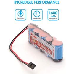 Tenergy 2 Pack Receiver Battery, 6V NiMH Rechargeable RC Battery Pack with Hitec Connector, 1600mAh High Capacity Side by Side 5C Flat RX Battery for RC Vehicles