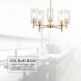 VINLUZ Contemporary 5 Light Chandelier Lighting Brushed Brass Clear Glass Shades Modern Pendant Lamp Rustic Dining Room Lighting Fixtures Hanging Adjustable Wire Semi Flush Ceiling Lights