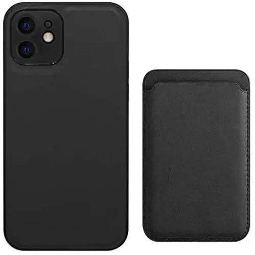 Phone Case Cover and Leather Wallet Card Holder Magnetic (Black, iPhone 12)
