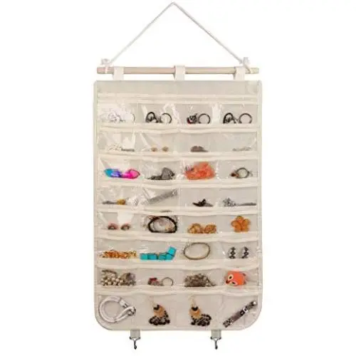 BB Brotrade Hanging Jewelry Organizer,Single Side 32 Clear PVC Pockets Wall Jewelry Storage with 2 Metal Hooks for Holding Jewelries (Beige) BB Brotrade Hanging Jewelry Organizer,Single Side 32 Clear PVC Pockets Wall Jewelry Storage with 2 Metal Hooks for Holding Jewelries (Beige)
