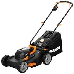 Worx WG743 40V PowerShare 4.0Ah 17'' Lawn Mower w/ Mulching & Intellicut (2x20V Batteries),Black and Orange