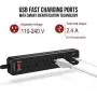 SUPERDANNY USB Surge Protector Power Strip Mountable Extension Cord Multiple Protection 5 Outlet 3 USB Port with Hook & Loop Fastener for iPhone iPad PC Home Office Travel Black