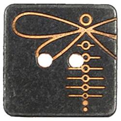 Bezelry 12 Pieces Square Engraving Dragonfly Pattern Holes Buttons. 15mmx15mm. (Black Copper)