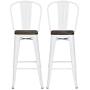 DHP Luxor 30'' Metal Wood Seat, White, Set of 2 Bar Stool