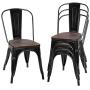 COSTWAY 18 Inch Dining Chair Set of 4, Industrial Vintage Stackable Metal Stools, Counter Bar Stools with High Backrest, Wood Seat, for Home, Kitchen and Cafe Bar Use