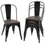 COSTWAY 18 Inch Dining Chair Set of 4, Industrial Vintage Stackable Metal Stools, Counter Bar Stools with High Backrest, Wood Seat, for Home, Kitchen and Cafe Bar Use