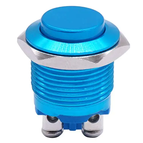 Twidec / 16mm Waterproof Blue Metal Shell Momentary Raised Top Push Button Switch 3A/12~250V SPST 1NO Start Button for car Modification Switch（Quality Assurance for 1 Years） M-16-BU-G