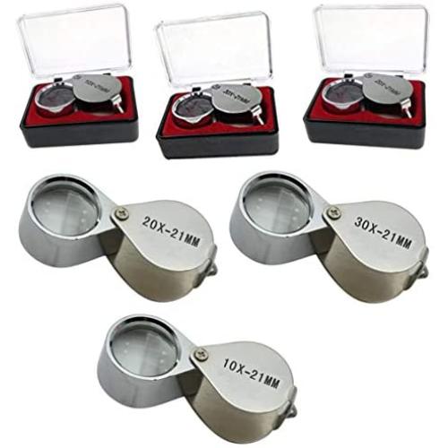 3 Pieces 10X / 20X / 30X Jeweler Loupe Glass Diamond Loupe Metal Round Body Jewelers Eye Loupe Magnifier Magnifying 21mm Lens Diameter Silver Color