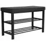 SONGMICS Shoe Bench, 3-Tier Shoe Rack for Entryway, Storage Organizer with Foam Padded Seat, Faux Leather, Metal Frame, for Living Room, Hallway, 31.9 x 12.2 x 19.3 Inches, Black ULBS58H