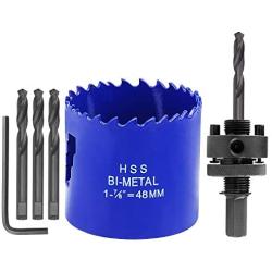 LANIAKEA 1-7/8-Inch Bi-Metal Hole Saw 48MM M42 Annular Hole Cutter HSS Variable Tooth Pitch Holesaw Set with Arbor Blue for Home DIYer