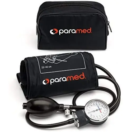 PARAMED Aneroid Sphygmomanometer – Manual Blood Pressure Cuff with Universal Cuff 8.7 - 16.5'' and D-Ring – Carrying Case in The kit – Black – Stethoscope Not Included