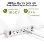 SUPERDANNY Mountable Surge Protector Power Strip with USB 5 Outlets 3 USB Ports Extension Cord with A Hook & Loop Fastener, for iPhone iPad Tablet PC Home Office Travel White