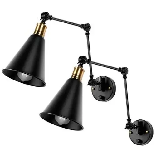 2 Pack Swing Arm Wall Sconces - Adjustable Hardwired Swing Arm Wall Lights Industrial Metal Vintage Wall Mount Lamp 2 Pack Swing Arm Wall Sconces - Adjustable Hardwired Swing Arm Wall Lights Industrial Metal Vintage Wall Mount Lamp