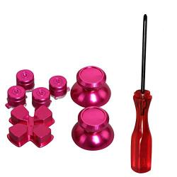 Timorn Replacement Parts Aluminum Metal Thumbsticks D-Pad Bullet Buttons Mod Kit for Playstation 4 PS4 Controller (Pink Set)