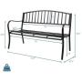 VINGLI 51'' Patio Outdoor Metal Bench,Powder Coated Cast Iron Steel Vertical Grid Design for Garden Path Yard Lawn Work Entryway Decor Deck, Black
