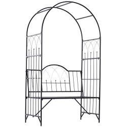 Outsunny Outdoor Garden Arbor Arch Steel Metal with Bench Seat - Black