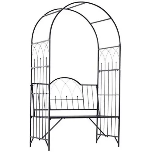 Outsunny Outdoor Garden Arbor Arch Steel Metal with Bench Seat - Black Outsunny Outdoor Garden Arbor Arch Steel Metal with Bench Seat - Black