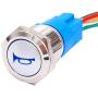 TWTADE 19 MM 12V Horn Push Button Blue LED Lighted Momentary Car Auto Flat Head Horn Switch Speaker Metal Toggle Switch with Prewiring Wires HORNP19-BU