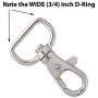 25 Pack- Premium Metal Lobster Claw Clasps - Wide 3/4 Inch D Ring - 360° Swivel Trigger Snap Hooks - Great for DIY Face Mask Lanyards by Specialist ID